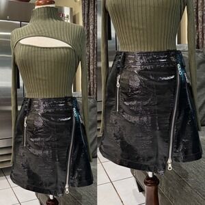 ei8htdreams Revolve Black Faux Patent Leather Moto Skirt Asymmetrical Zip S Goth